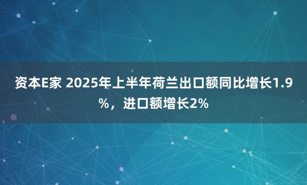 资本E家 2025年上半年荷兰出口额同比增长1.9%，进口额增长2%